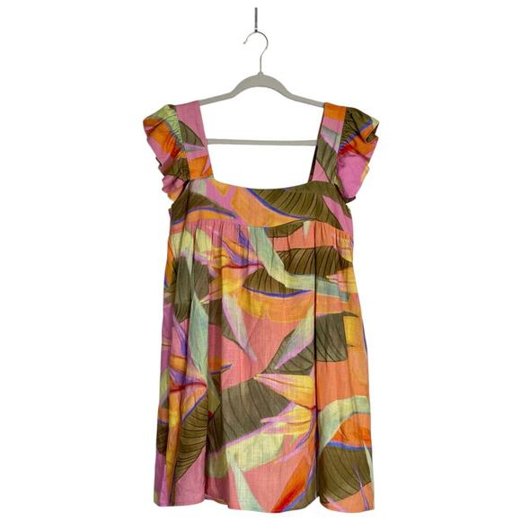 KOURT Seasonal Tropical Bird Of Paradise Print Mini Dress Size XS Linen Summer - Picture 2 of 8